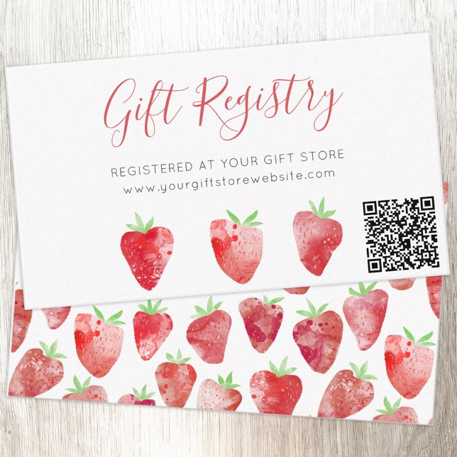 Strawberry-Brautparty-Geschenk Registrierung QR-Co Begleitkarte (Bridal shower berry sweet watercolor strawberry gift registry QR code enclosure card)