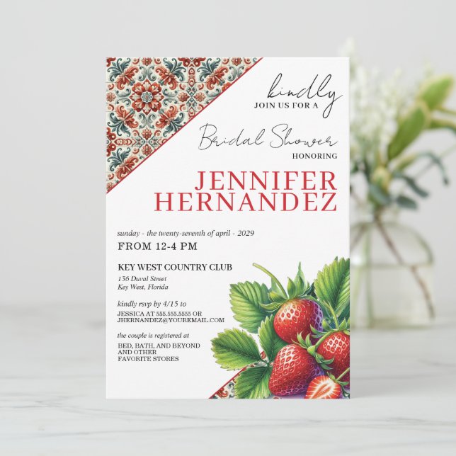 Strawberry Bridal Dusche Einladung (Stehend Vorderseite)