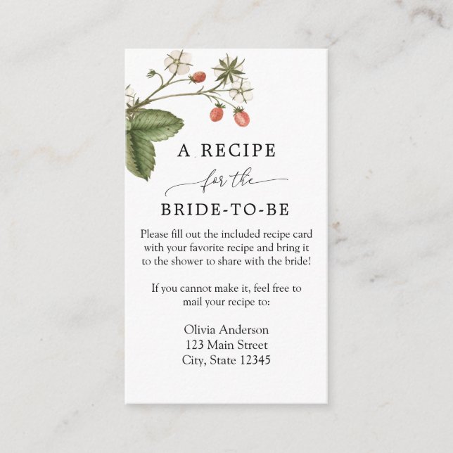 Strawberry Bridal Recipe Request Enclosure Card Begleitkarte (Vorderseite)