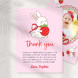 Strawberry Bunny 1st Birthday Photo Thank You Card Einladung
