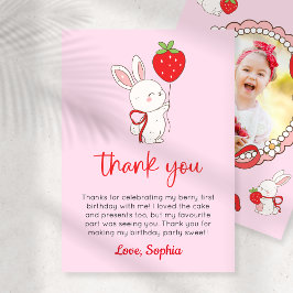 Strawberry Bunny Birthday Photo Thank You Card Einladung