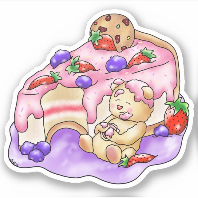 Strawberry Cake Berry Dessert Bear | Aufkleber (Vorderseite)