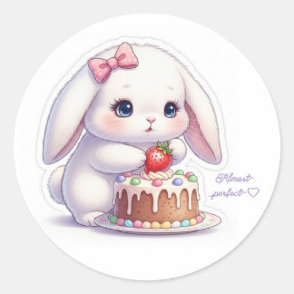 Strawberry Cake Bunny - Careful Decorating Kawaii Runder Aufkleber