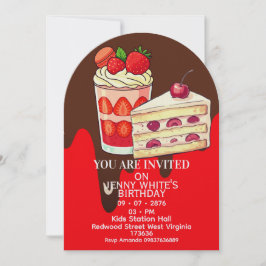 Strawberry  Cake Themed Birthday Invitation  Einladung