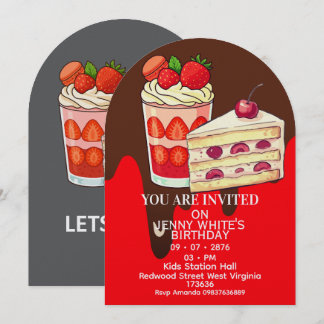Strawberry  Cake Themed Birthday Invitation  Einladung