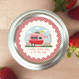 Strawberry Camper Gingham Berry Sweet Baby Shower Runder Aufkleber