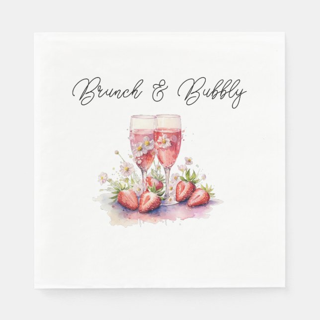 Strawberry Champagne Brautparty Paper Serviette (Vorderseite)