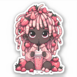 Strawberry Charm: Kawaii Dark Skin Anime Boy Aufkleber