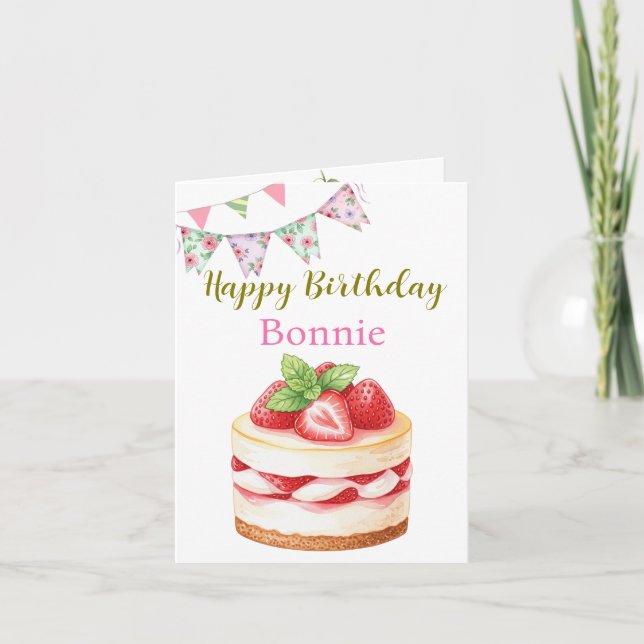 Strawberry Cheesecake Individuelle Name & Text Geb Karte (Vorderseite)