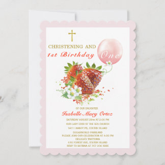 Strawberry Christening und erster Geburtstag Einladung