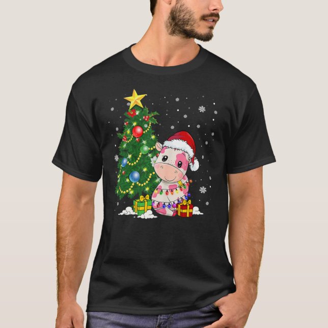 Strawberry Christmas Cow Reindeer Hat Santa Christ T-Shirt (Vorderseite)