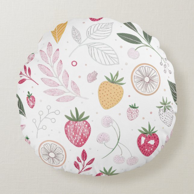 Strawberry Citrus Frucht Rundkissen Rundes Kissen (Vorderseite)