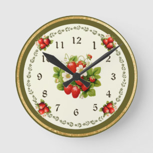 Strawberry Clock Loden Green Bavarian Look Runde Wanduhr