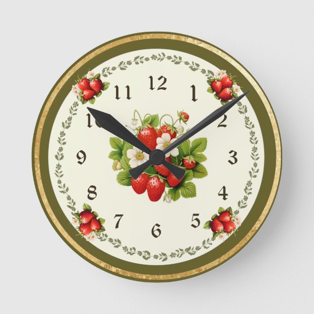 Strawberry Clock Loden Green Bavarian Look Runde Wanduhr (Vorderseite)