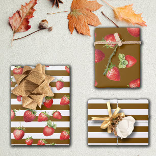 Strawberry Cococoa Streifen Geschenkpapier Set