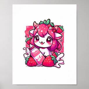Strawberry Cow Kawaii Anime Strawberry Milk _2_1 Poster