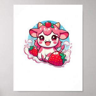 Strawberry Cow Kawaii Anime Strawberry Milk _3 Poster