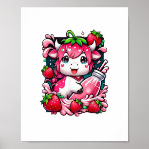 Strawberry Cow Kawaii Anime Strawberry Milk Poster