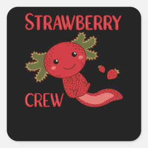 Strawberry Crew Kawaii Axolotl Berry Niedlich Quadratischer Aufkleber