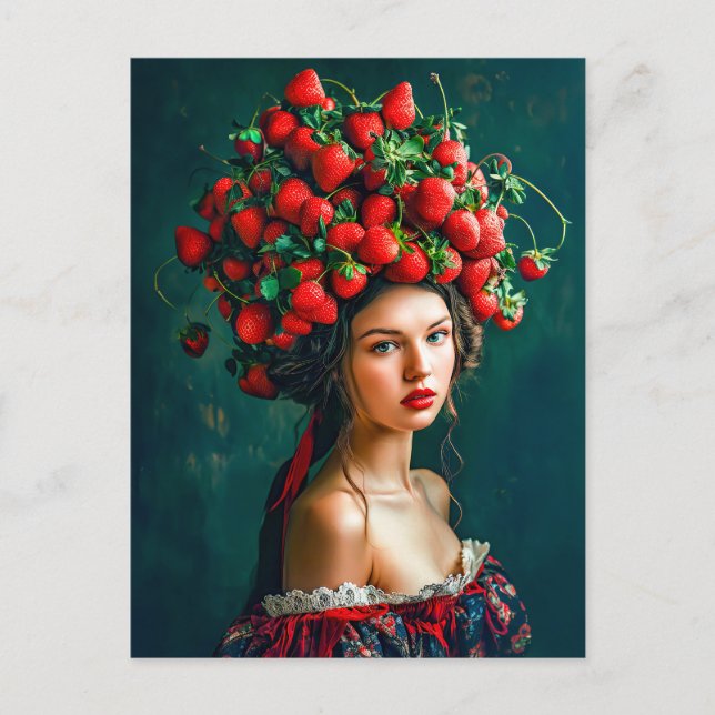 Strawberry Crown Baroque Lady Feiertagspostkarte (Vorderseite)