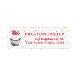 Strawberry Cupcake Address Label - Rosa und Gold S