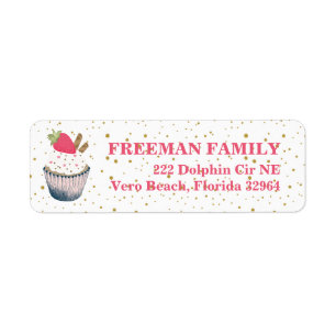 Strawberry Cupcake Address Label - Rosa und Gold S