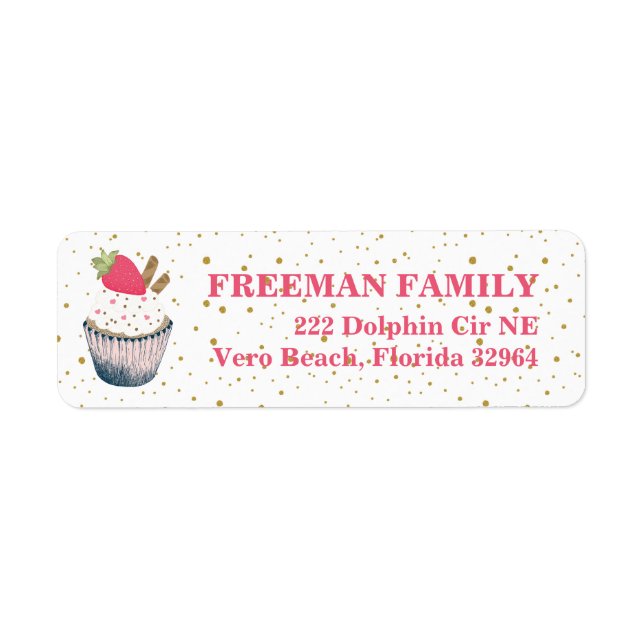 Strawberry Cupcake Address Label - Rosa und Gold S (Vorne)