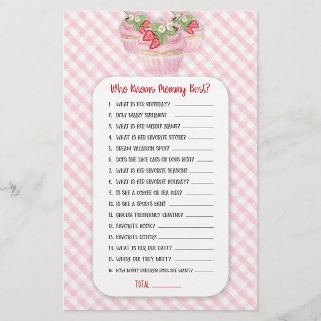 Strawberry Cupcake Baby to Bee Shower Game Girl Flyer (Vorne)