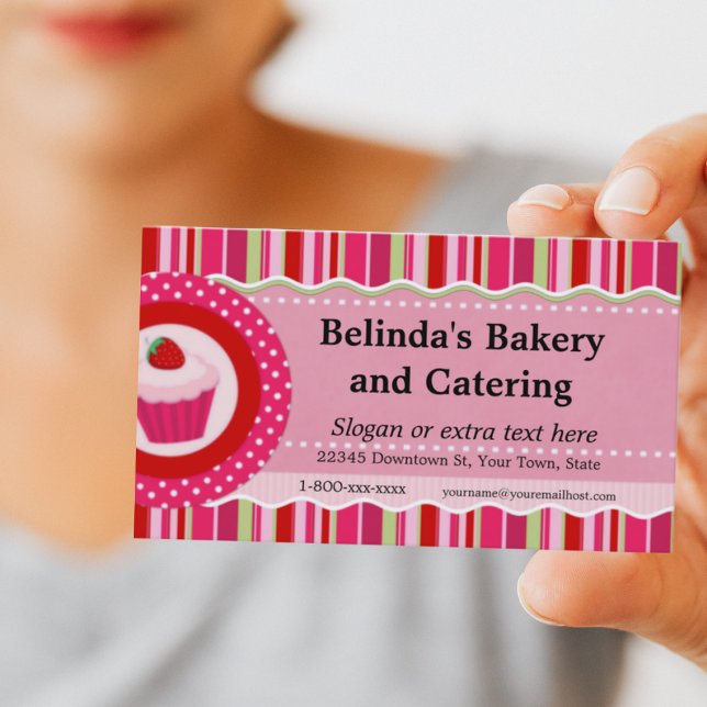 Strawberry Cupcake Bakery Business Card Visitenkarte (Von Creator hochgeladen)