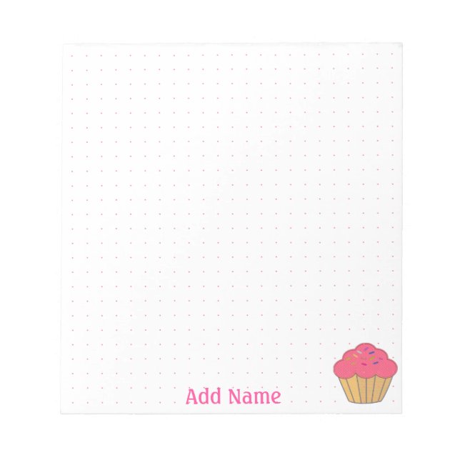 Strawberry Cupcake Faux Stickerei Print Grid Dot Notizblock (Vorderseite)