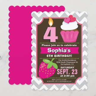 Strawberry Cupcake Girl Einladung zum Geburtstag
