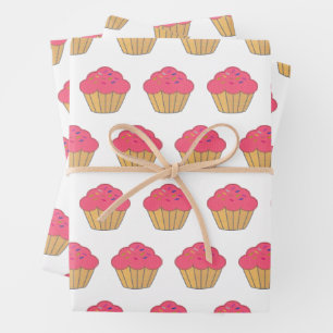 Strawberry Cupcake Imitate Stickerei drucken Geschenkpapier Set