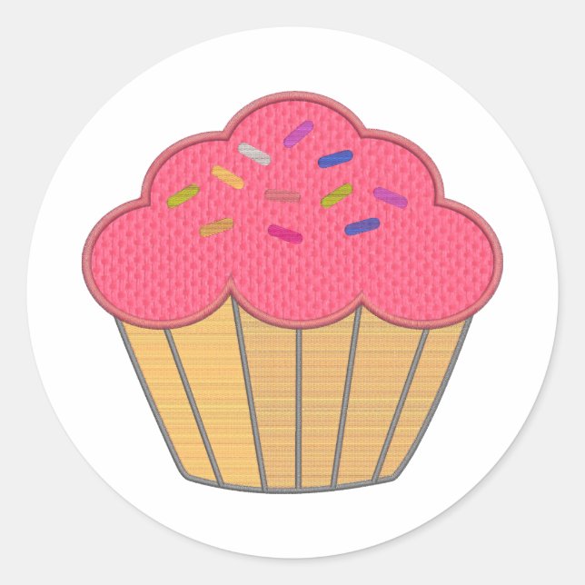 Strawberry Cupcake Stickerei Print Runder Aufkleber (Vorderseite)