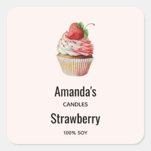 Strawberry Cupcake Sweet Dessert Candle Business Quadratischer Aufkleber