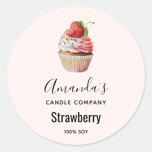 Strawberry Cupcake Sweet Dessert Candle Business Runder Aufkleber (Vorderseite)