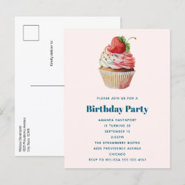 Strawberry Cupcake Sweet Dessert Geburtstag Einladungspostkarte