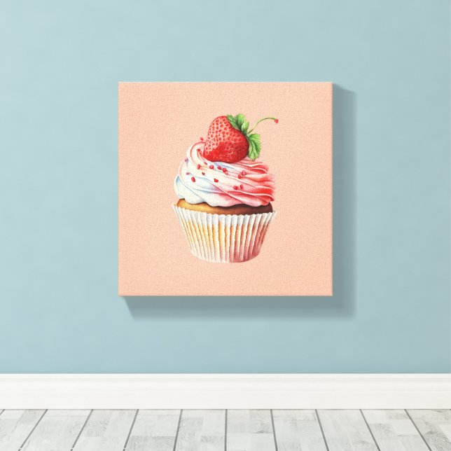 Strawberry Cupcake Sweet Dessert Leinwanddruck (Insitu (Holzboden))