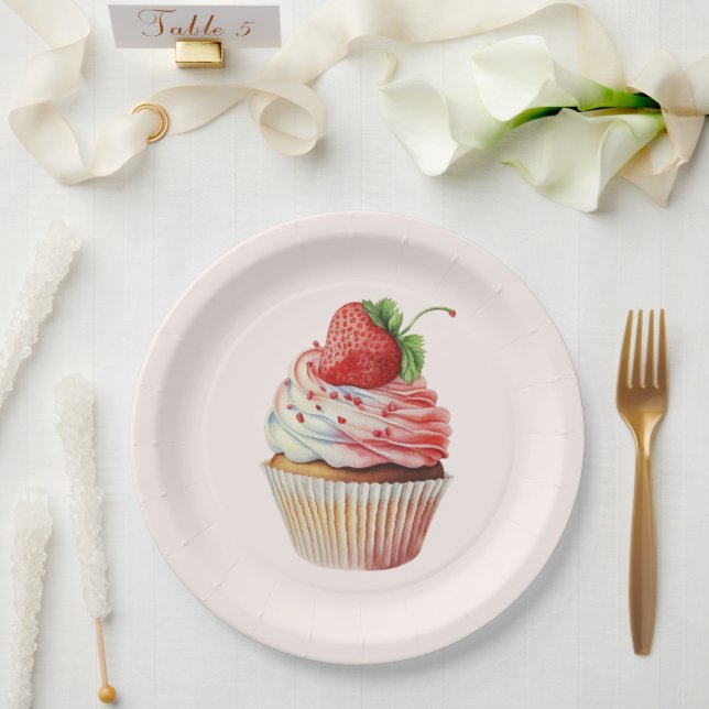 Strawberry Cupcake Sweet Dessert Pappteller (Hochzeit)