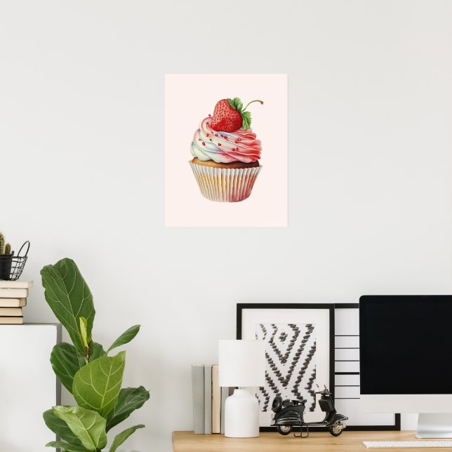 Strawberry Cupcake Sweet Dessert Poster (Heimbüro)