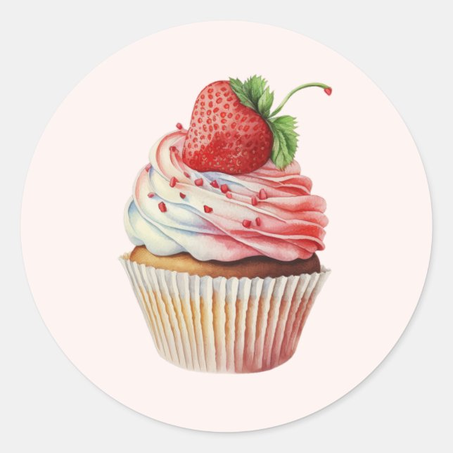 Strawberry Cupcake Sweet Dessert Runder Aufkleber (Vorderseite)