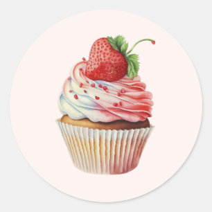 Strawberry Cupcake Sweet Dessert Runder Aufkleber