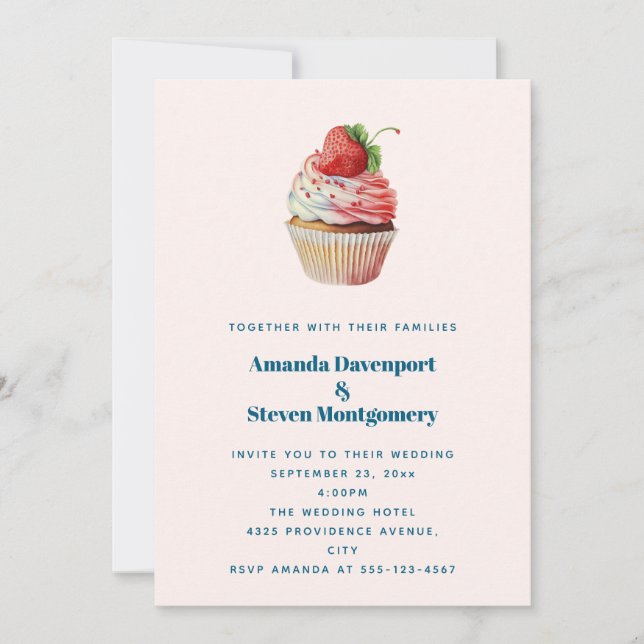 Strawberry Cupcake Sweet Dessert Wedding Einladung (Vorderseite)