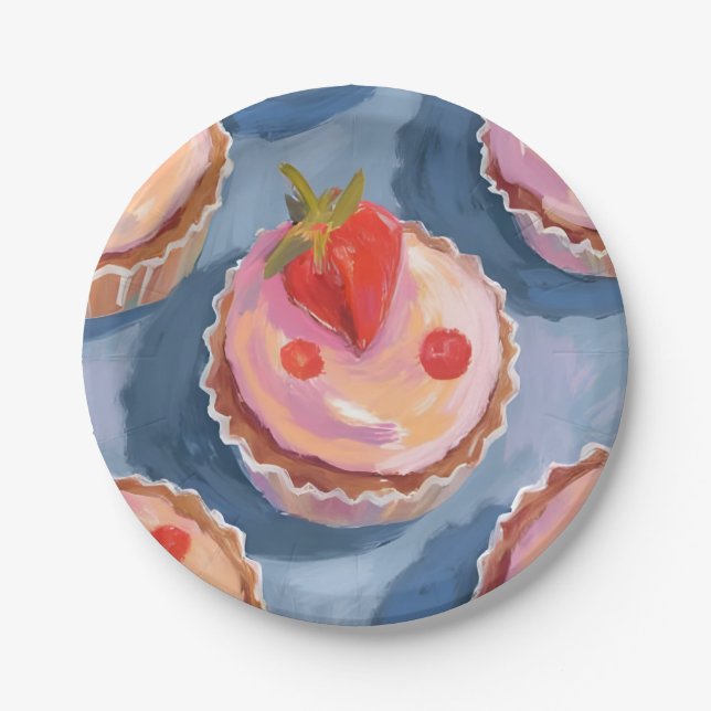 Strawberry Cupcakes | Fruit Watercolor Celebratory Pappteller (Vorderseite)
