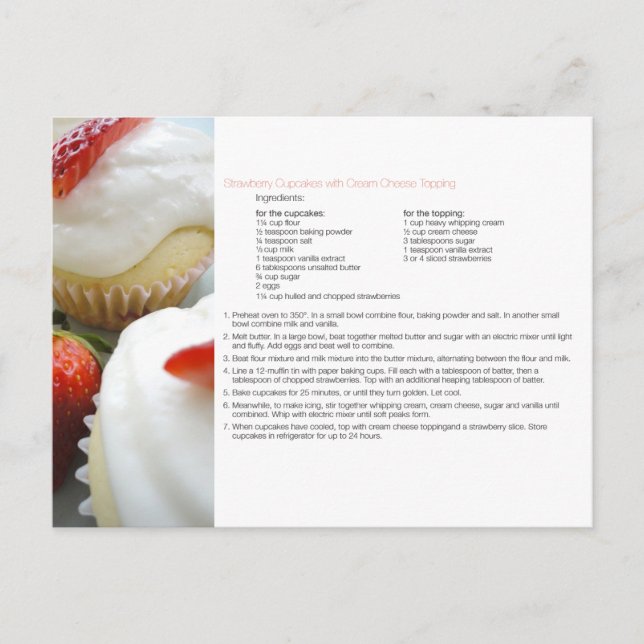 Strawberry Cupcakes Rezept Karte Postkarte (Vorderseite)