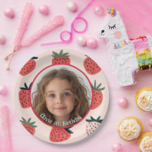 Strawberry Custom Foto and name Paper Plate