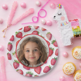 Strawberry Custom Foto and name Paper Plate Pappteller