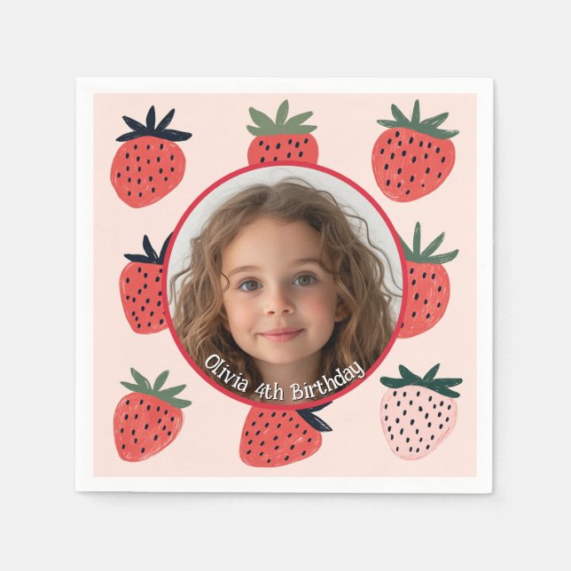 Strawberry Custom Foto and name Paper Plate Serviette (Vorderseite)