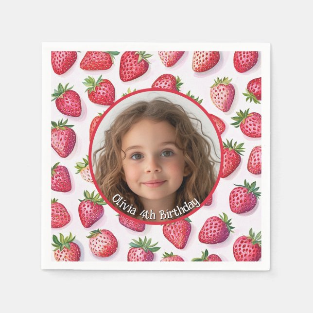 Strawberry Custom Foto and name Paper Plate Serviette (Vorderseite)