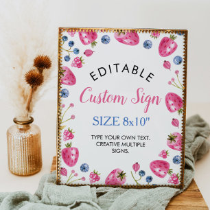 Strawberry Custom Table Sign Berry Sweet Poster