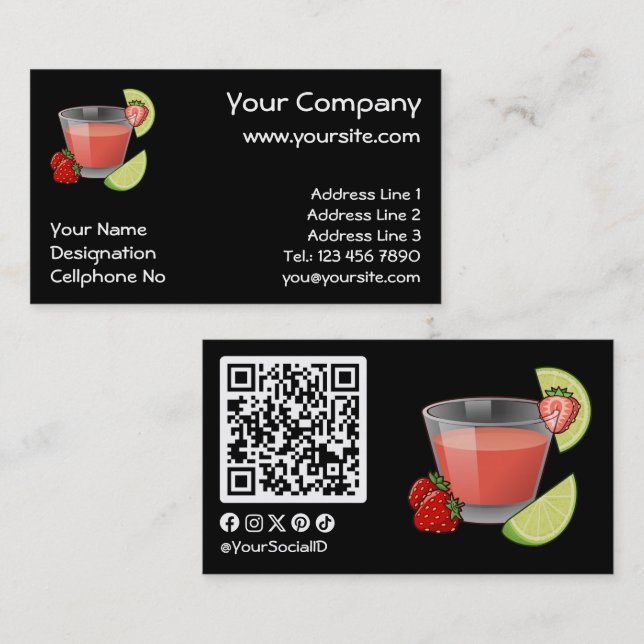 Strawberry Daiquiri Business Card Visitenkarte (Vorne/Hinten)